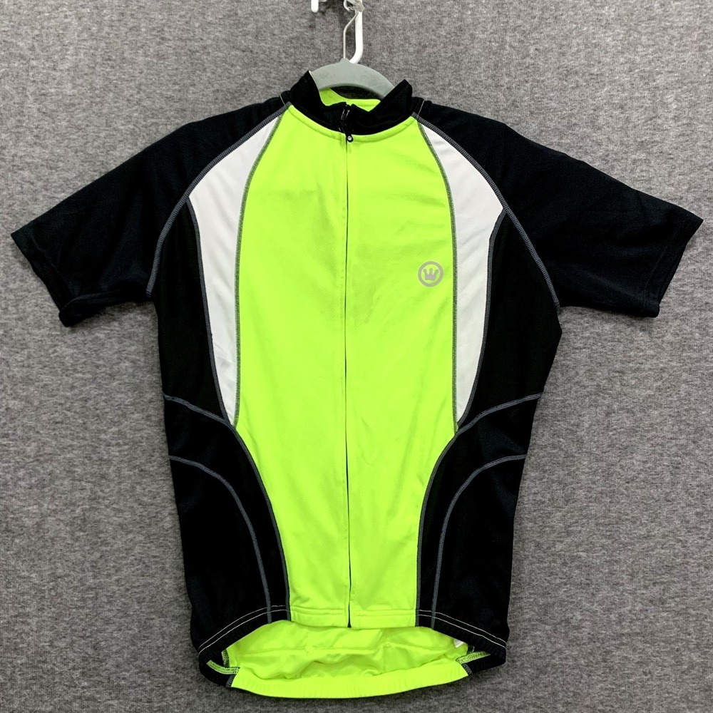 Canari Men Large Cycling Jersey Full Zip Hi-Viz Green Black Lightweight 3 Pocket